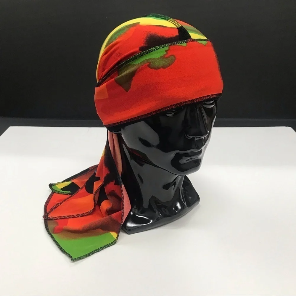 Jersey Durag Head Scarf Turban Multicolored Long Tail Stretch Wave Cap - Picture 3 of 14